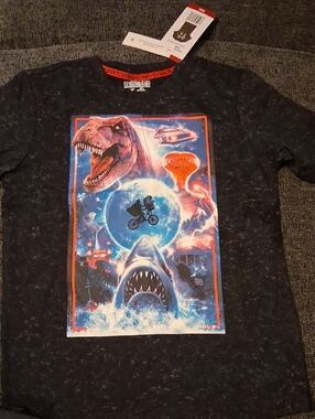 Universal Brown Kids Graphic Tee with Dino, Shark & ET Icons